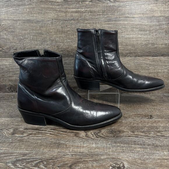 Laredo Boots Men's 10.5D Cherry Leather Western Cowboy Ankle Side Zip Made USA - Picture 1 of 9